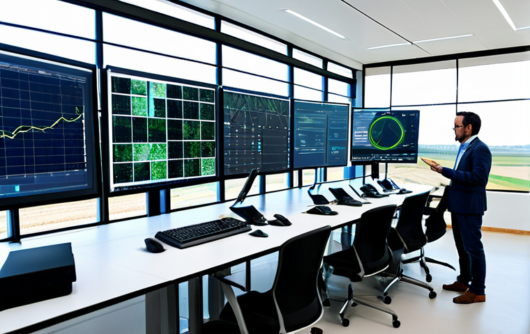 A diverse group of professionals in modest business casual attire, including agricultural scientists and AI specialists, collaboratively analyzing data on a large screen in a modern, clean agricultural research facility. The setting evokes a sustainable farm in the Alentejo region of Portugal, featuring advanced sensor technology and optimized irrigation systems. Subjects are fully clothed, in appropriate attire, with perfect anatomy, correct proportions, natural poses, well-formed hands, and proper finger count. Professional photography, high quality, natural body proportions, safe for work, appropriate content, family-friendly.