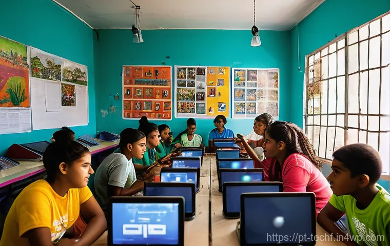 테크노피아 비전의 사회적 기업 모델 - **A Vibrant Community Telecenter in a Brazilian Favela**
A wide-angle, bright, and hopeful photo...