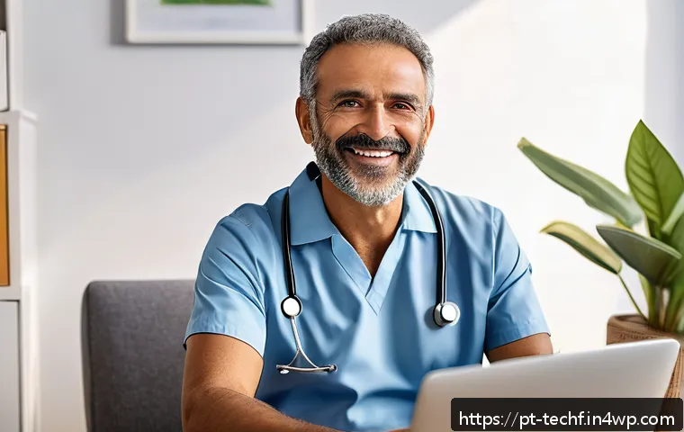 테크노피아 비전의 헬스케어 혁신 - A modern telemedicine consultation scene in a cozy home office setting, featuring a middle-aged Braz...